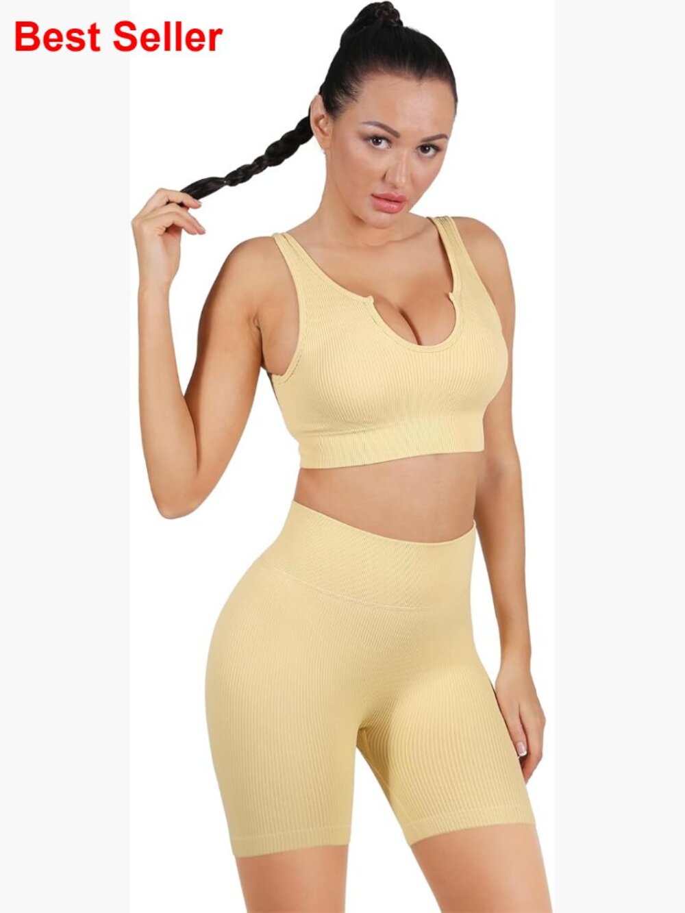 Seamless Ribbed Crop Tank High Waist Shorts Activewear Set
